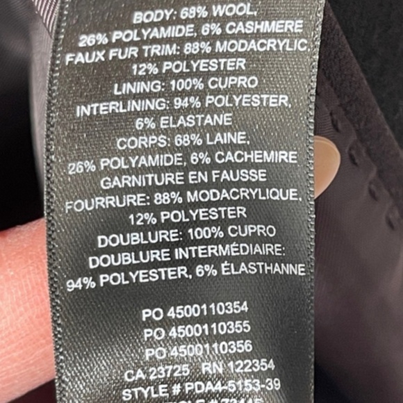 Aritzia Wilfred Waldorf Coat Black Wool Cashmere Faux Fur Collar long Coat belt - Picture 5 of 5